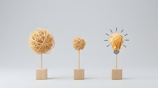 Creative Problem Solving and Business Innovation Concept Showing Complex Ideas Transforming into Clear, Bright Solutions and Practical Opportunities