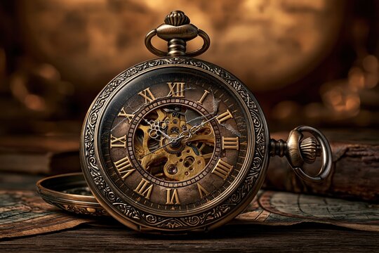 Antique pocket watch vintage timepiece mechanism close up macro moody