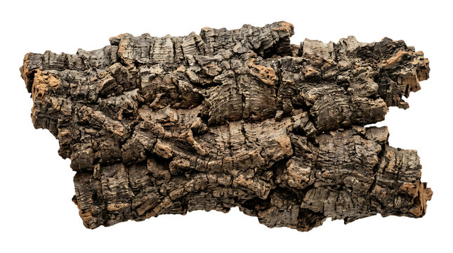 Close-up of rough, textured natural bark on tree branch with isolated background.
