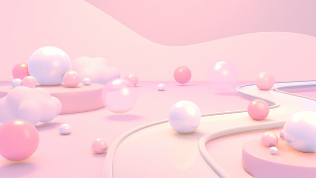 3D render of pink pearl ball room.