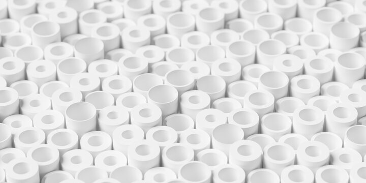 Modern minimal white background grid or array of circles with different thickness, polygon pattern background wallpaper banner, selective focus