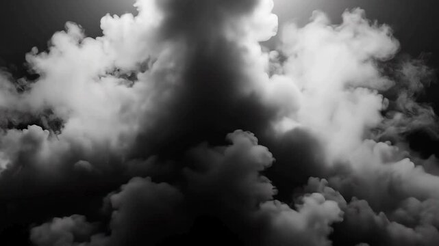 Rising wall of endless smoke and steam abstract background video. Black white grey fog motion texture with soft fade and gradient light. Misty haze effect in continuous loop