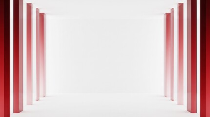 Obraz premium Abstract modern room with red vertical columns on white background for product showcase.