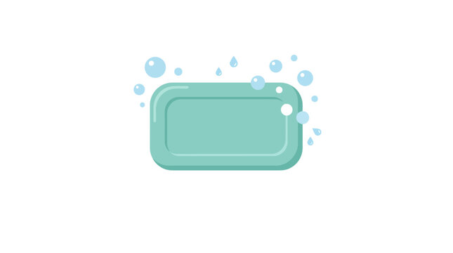 Minimalist flat vector illustration of green soap bar with bubbles