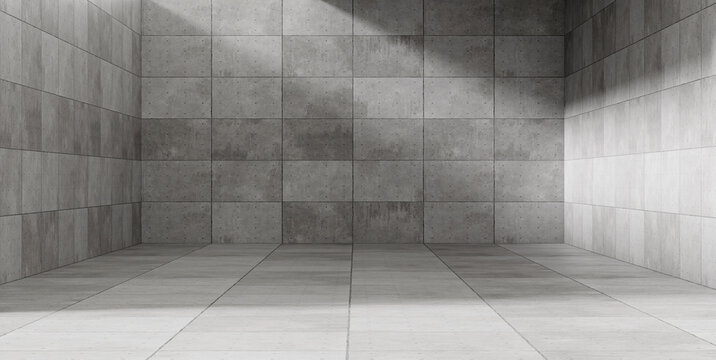 Architectural interior design of gray concrete walls and floor backdrop