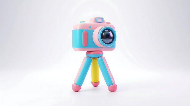 Pink and blue toy camera on colorful tripod yellow 2