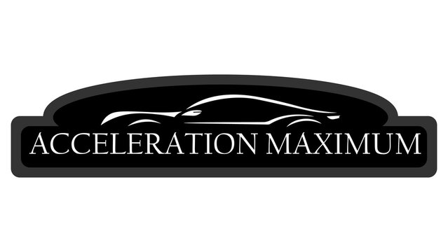 Acceleration Maximum Car Logo Template. A sleek automotive logo templates featuring a minimalist sports car silhouette, bold typography, and black theme color.