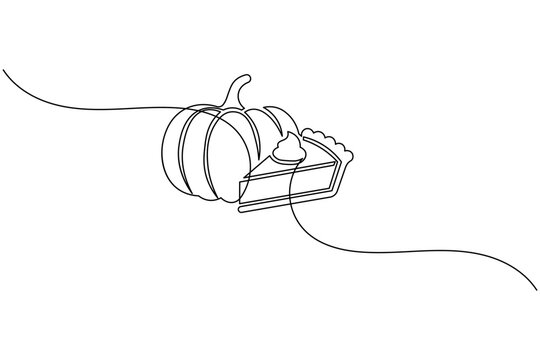 Pumpkin pie slice icon continuous line art minimalist Thanksgiving dessert food outline vector illustration