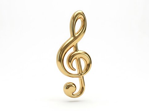 Elegant golden treble clef, a shimmering G-clef symbol representing melody, harmony, and the universal language of music, beautifully rendered in a sophisticated 3D illustration