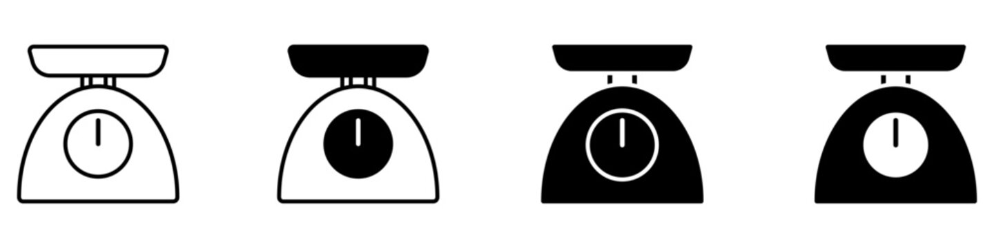 Kitchen scales icon vector set. Food weighing scale illustration sign collection. Cooking scale symbol. Digital kitchen scale logo or mark.