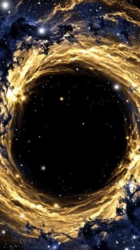 Abstract Cosmic Vortex With Glowing Golden Nebula Clouds and Stars in Deep Space