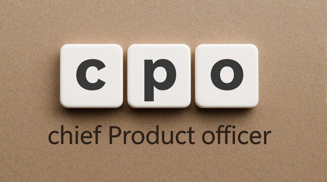 CPO Chief Product Officer abbreviation on cardboard. Text spells out leadership role in product development strategy and innovation. Executive position for growth.