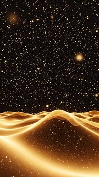 Abstract Golden Liquid Waves With Floating Glowing Particles in Dark Background