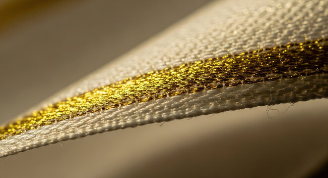 Close-up of metallic thread on fabric edge