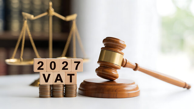 2027 VAT deadline concept with wooden gavel and wooden blocks on white background