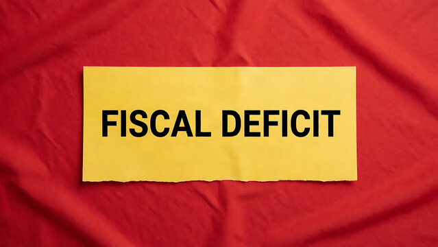Bold yellow fiscal deficit sign on red background for financial awareness graphics
