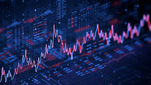 Stock forex financial data document graph chart report statistic marketing research development planning management analysis accounting. Financial business technology hologram concept. 3d rendering.