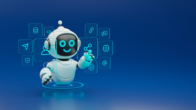 AI agent robot workflow automation orchestrator artificial intelligence data coding icon flow process assistant technology futuristic 3d rendering.
