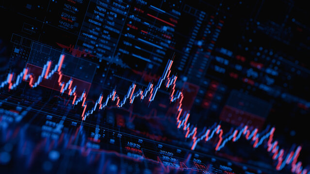 Stock forex financial data document graph chart report statistic marketing research development planning management analysis accounting. Financial business technology hologram concept. 3d rendering.