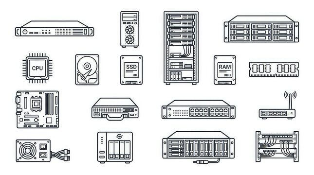 Server hardware components icon pack
