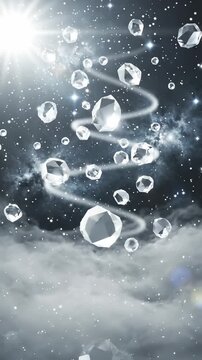 Abstract Floating Crystals and Glowing Particles in a Cosmic Nebula Background