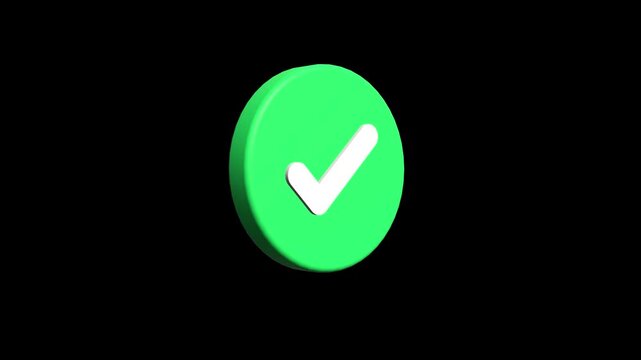 3d green check mark rotation animation video