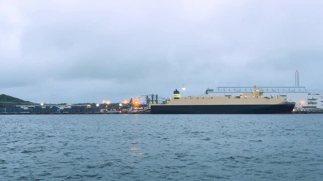 Large Cargo Ship Moored at Industrial Port by the Sea