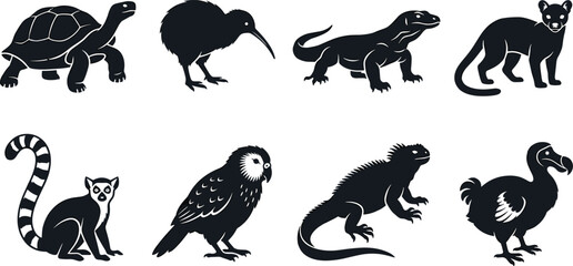 Exotic Animal Silhouette Vector Set Black Icons Wildlife Collection © Zinnah