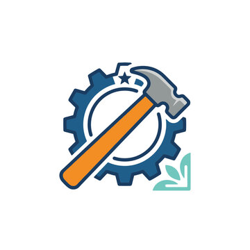 Hammer and gear icon engineering and industry symbol vector illustration. SVG Editable