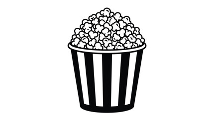 Black and white line art illustration of a striped popcorn bucket © Nex
