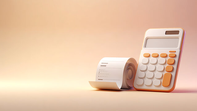 Minimalist calculator with receipt roll on neutral background for financial and office concepts