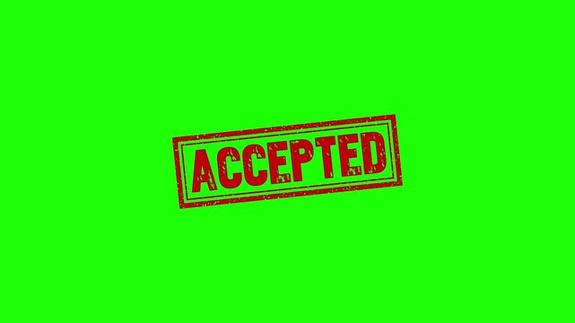 Accepted rubber stamp animation. Accepted Stamp textured bold text motion. Up to down stamp zooming and hit effect 4k video.