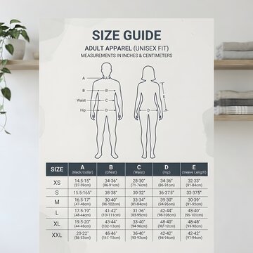 Adult apparel size guide clothing measurement chart with male and female body