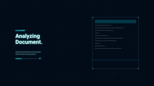 Animated Blue Digital Document Analysis and Metadata Extraction in Dark Interface 
