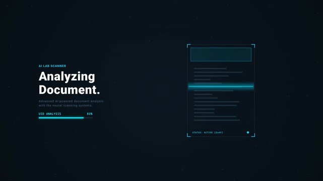 Animated Blue Digital Artificial Intelligence Document Scanning Process in Dark Interface