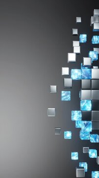 Abstract 3d Background With Floating Metallic and Glowing Blue Glass Cubes