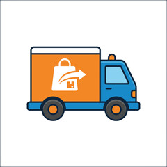 Naklejka premium Delivery truck vector icon with shopping bag symbol for ecommerce logistics and shipping. SVG Editable