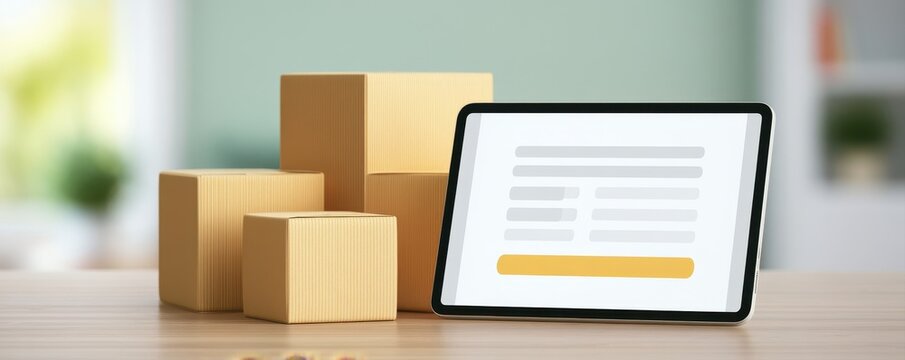 Subscription commerce deal with curated product boxes arranged beside a tablet showing recurring delivery options, customer preferences, monthly selections