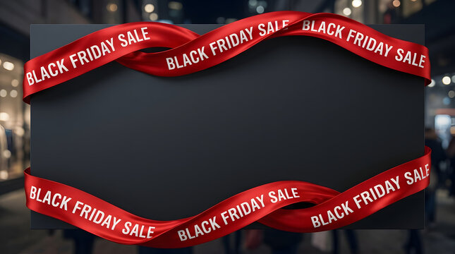 Elegant black friday sale banner featuring a red ribbon for luxury shopping promotion and retail sale discount sale e commerce shopping event