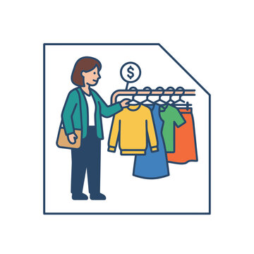 Woman shopping for clothes in a boutique store. SVG Editable