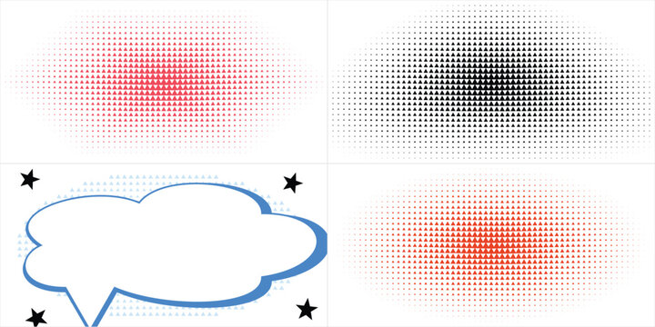 Set of vector halftone dot gradients and comic speech bubble design elements for modern graphic projects and creative illustrations