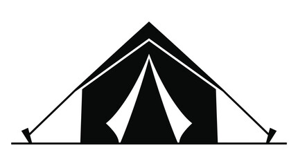 Black silhouette of a camping tent on a white background © Pixora
