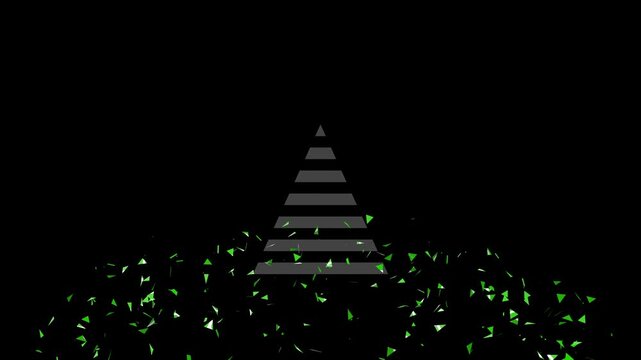 ascending success arrow reaches goal and shatters into particles animation.