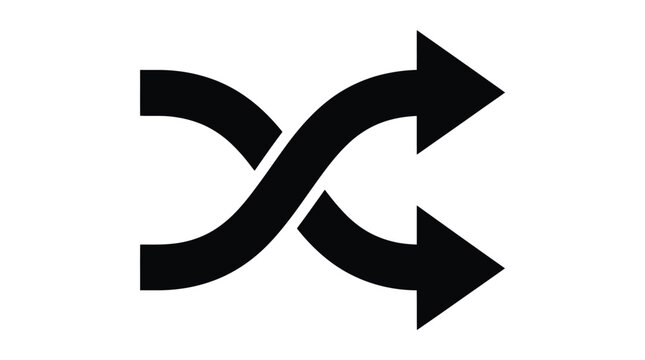 Black shuffle icon with crossed arrows on a white background