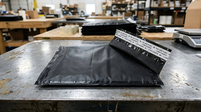 Flat lay mockup of sleek black laptop and tablet on wooden workbench with tech accessories