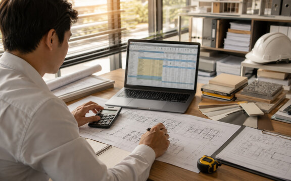 Construction Cost Estimator Analyzing Building Project Expenses