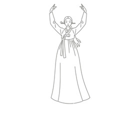 Fototapeta premium Woman in Traditional Korean Hanbok Dress Dancing