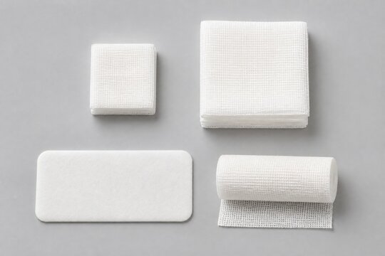 Sterile Medical Gauze Pads Dressing Pad and Bandage Roll Collection Top View