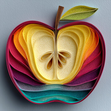 Colorful paper quilling art sliced apple design, 알록달록한 종이 퀴에링 사과 단면 아트