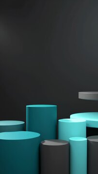 Abstract 3d Motion Background Featuring Floating Teal and Dark Gray Cylindrical Platforms